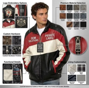 Custom Men's Leather Biker Jacket with Applique & Two Tone Detailing, Retro