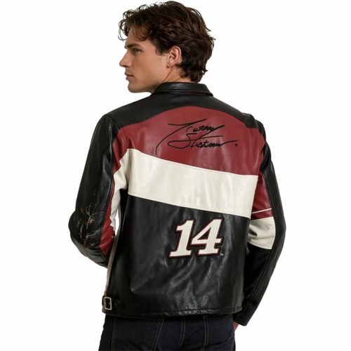 Custom Men's Leather Biker Jacket with Applique & Two Tone Detailing, Retro