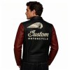 Custom Men's Black & Red Leather Biker Jacket with Two Tone Detailing, Retro