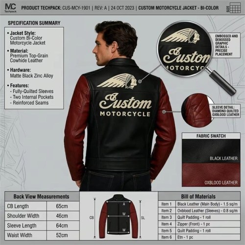 Custom Men's Black & Red Leather Biker Jacket with Two Tone Detailing, Retro