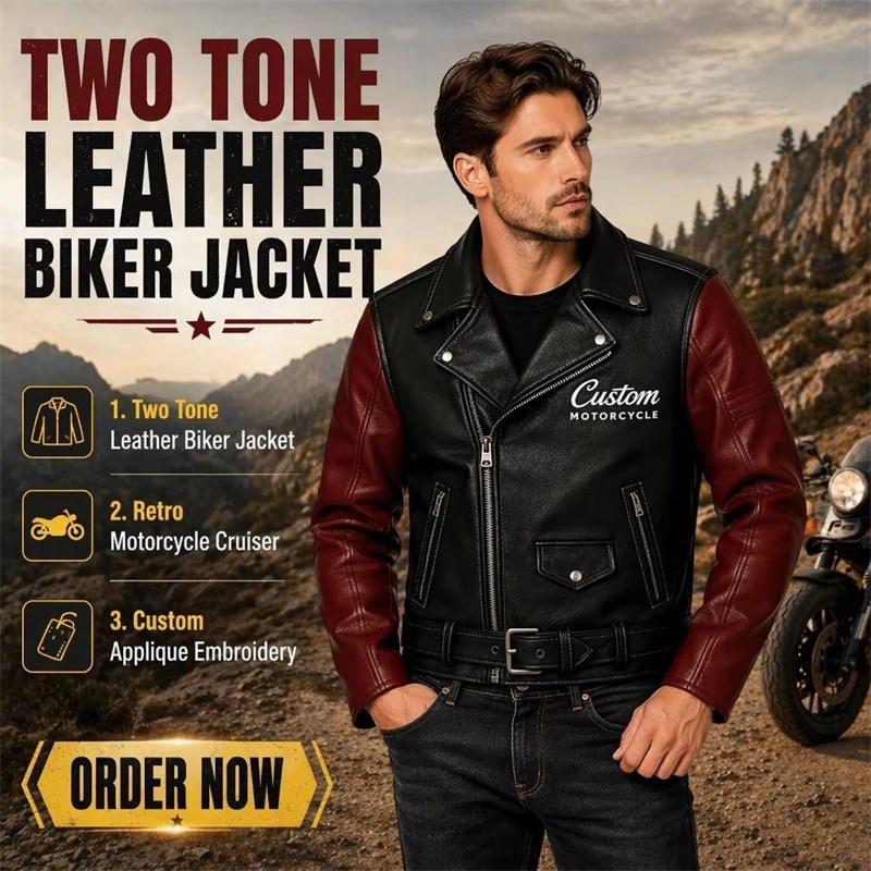 OEM Two Tone Leather Biker Jacket