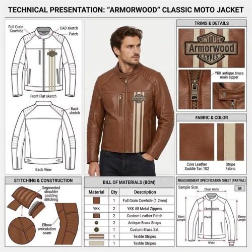 Custom Men's Brown Leather Biker Jacket with Applique Detailing, Retro