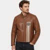 Custom Men's Brown Leather Biker Jacket with Applique Detailing, Retro