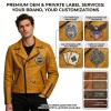 Custom Men's Mustard Leather Biker Jacket with Patchwork & Printed Detailing, Skull & Snake