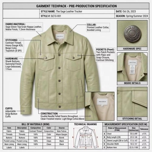 Custom Men's Green Sheepskin Leather Trucker Jacket, Custom Made to Order