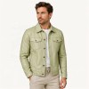Custom Men's Green Sheepskin Leather Trucker Jacket, Custom Made to Order