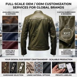 Custom Men's Green Sheepskin Leather Biker Jacket with Quilted Detailing