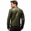 Custom Men's Green Sheepskin Leather Biker Jacket with Quilted Detailing