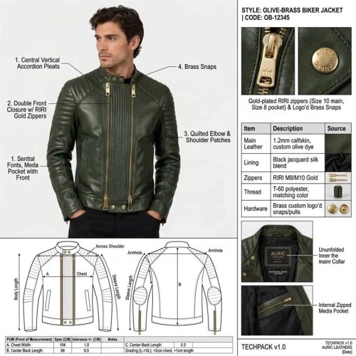 Custom Men's Green Lambskin Leather Biker Jacket with Quilted Detailing