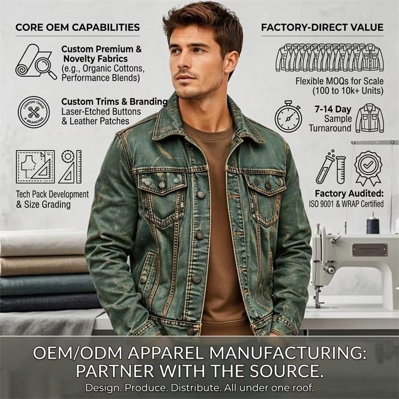 Custom Men's Green Leather Trucker Jacket, Vintage, Custom Made to Order