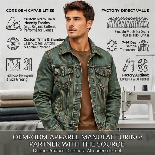 Custom Men's Green Leather Trucker Jacket, Vintage, Custom Made to Order