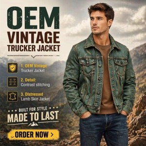 Custom Men's Green Leather Trucker Jacket, Vintage, Custom Made to Order