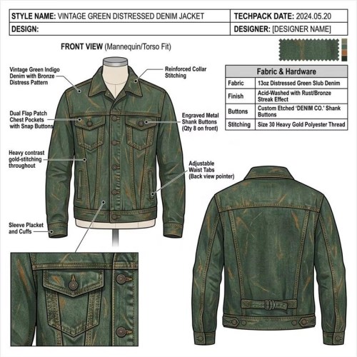 Custom Men's Green Leather Trucker Jacket, Vintage, Custom Made to Order