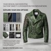 Custom Men's Green Leather Biker Jacket with Embroidered Detailing, Snake
