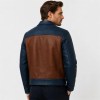 Custom Men's Brown & Blue Leather Biker Jacket with Two Tone Detailing