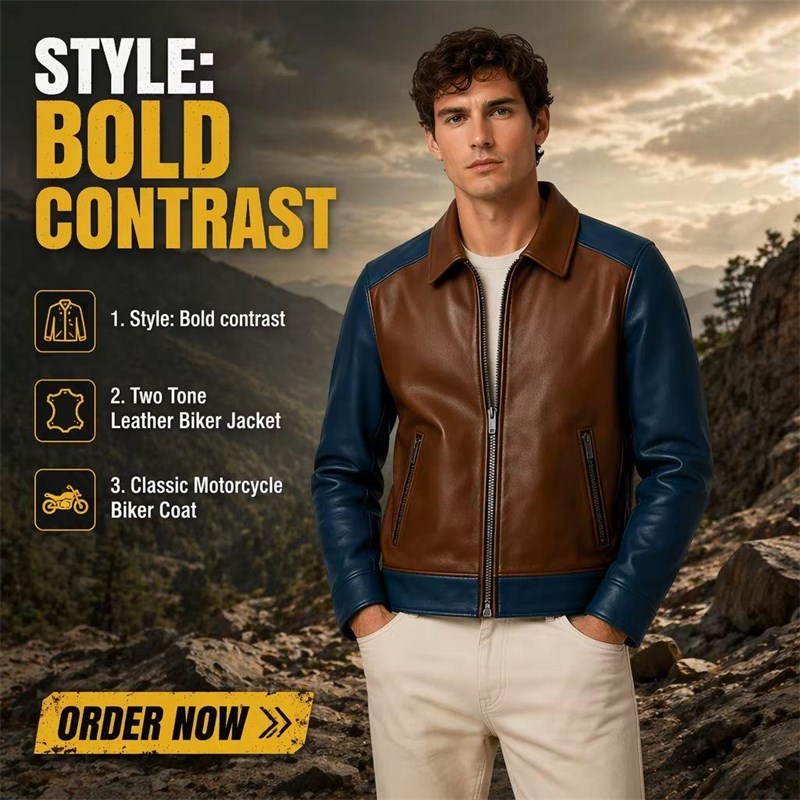 OEM Two Tone Biker Leather Jacket
