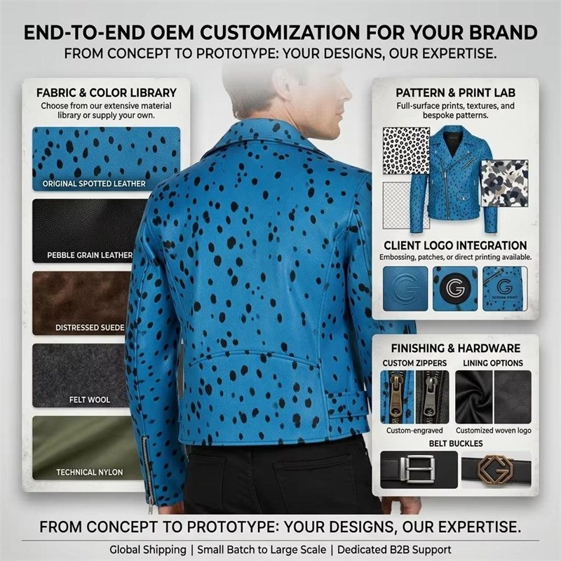 Custom Men's Blue Hair-on Cowhide Leather Biker Jacket, Custom Made to Order