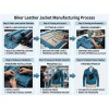 Custom Men's Blue Hair-on Cowhide Leather Biker Jacket, Custom Made to Order