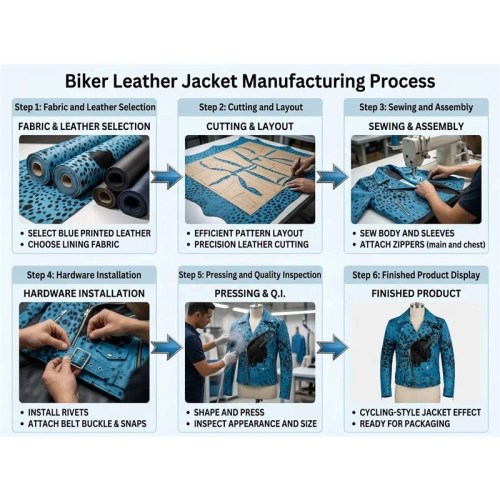 Custom Men's Blue Hair-on Cowhide Leather Biker Jacket, Custom Made to Order