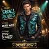 Custom Men's Black Leather Biker Jacket with Studded Detailing, Skull & Rose