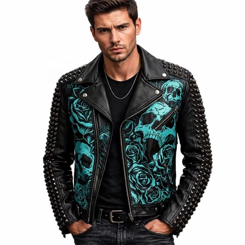 OEM Studded Black Leather Biker Jacket