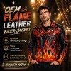 Custom Men's Cowhide Leather Biker Jacket with Embroidered & Applique Detailing, Flame