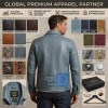 Custom Men's Blue Leather Biker Jacket with Crocodile Texture Detailing