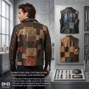 Custom Men's Leather Biker Jacket with Patchwork Detailing, Custom Made to Order