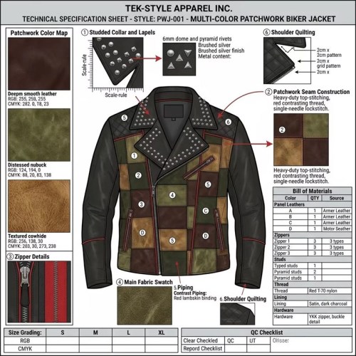 Custom Men's Leather Biker Jacket with Patchwork Detailing, Custom Made to Order