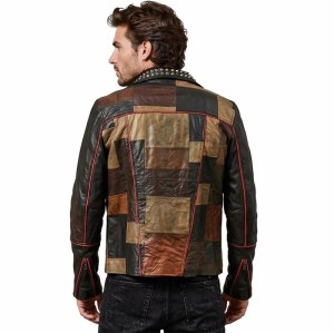 Custom Men's Leather Biker Jacket with Patchwork Detailing, Custom Made to Order