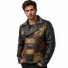 Custom Men's Leather Biker Jacket with Patchwork Detailing, Custom Made to Order