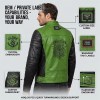 Custom Men's Black & Green Cowhide Leather Biker Jacket with Quilted & Two Tone Detailing, Custom Made to Order
