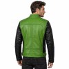 Custom Men's Black & Green Cowhide Leather Biker Jacket with Quilted & Two Tone Detailing, Custom Made to Order
