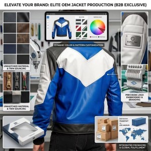 Custom Men's Blue & White Sheepskin Leather Biker Jacket with Two Tone Detailing, Slim Fit