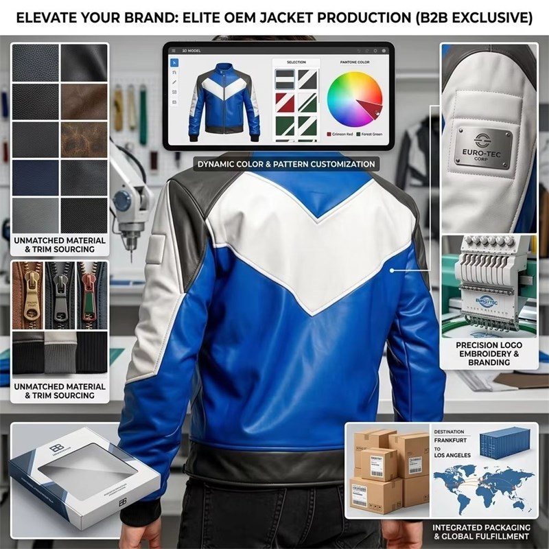 Custom Men's Blue & White Sheepskin Leather Biker Jacket with Two Tone Detailing, Slim Fit