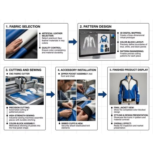 Custom Men's Blue & White Sheepskin Leather Biker Jacket with Two Tone Detailing, Slim Fit