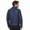 Custom Men's Blue & Navy Leather Biker Jacket, Custom Made to Order