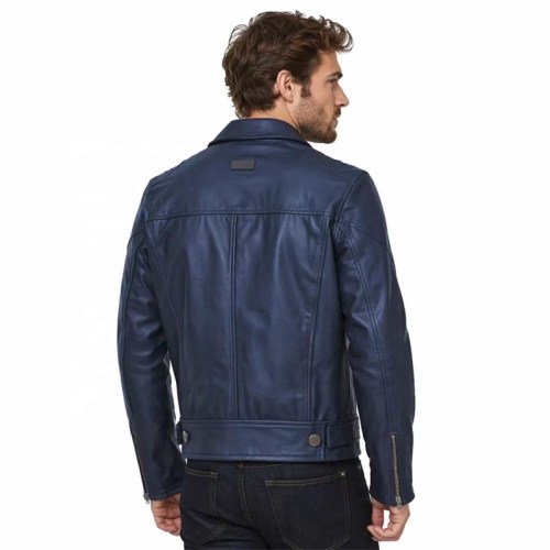 Custom Men's Blue & Navy Leather Biker Jacket, Custom Made to Order