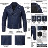 Custom Men's Blue & Navy Leather Biker Jacket, Custom Made to Order
