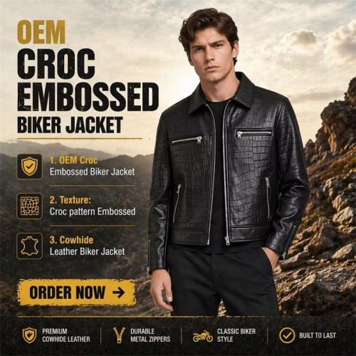 Custom Men's Black Cowhide Leather Biker Jacket, Custom Made to Order