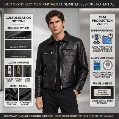 Custom Men's Black Cowhide Leather Biker Jacket, Custom Made to Order