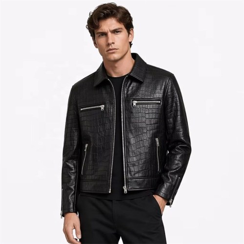 Custom Men's Black Cowhide Leather Biker Jacket, Custom Made to Order