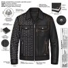 Custom Men's Black Leather Biker Jacket with Studded & Two Tone Detailing, Punk Rock