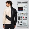 Custom Men's Black & Cream Leather Biker Jacket with Two Tone Detailing, Slim Fit