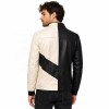 Custom Men's Black & Cream Leather Biker Jacket with Two Tone Detailing, Slim Fit