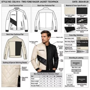 Custom Men's Black & Cream Leather Biker Jacket with Two Tone Detailing, Slim Fit