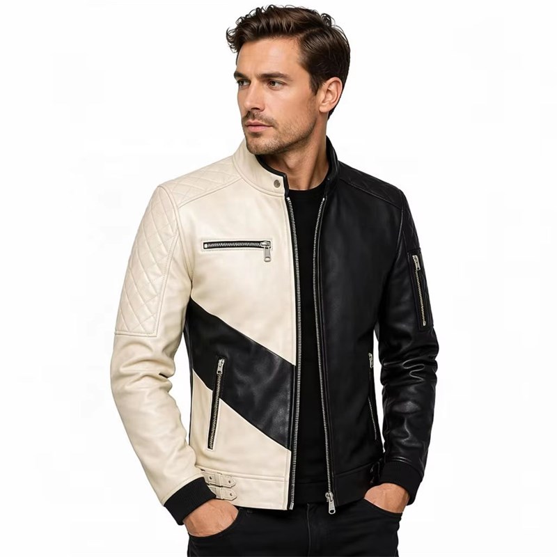 OEM Two-Tone Leather Biker Jacket