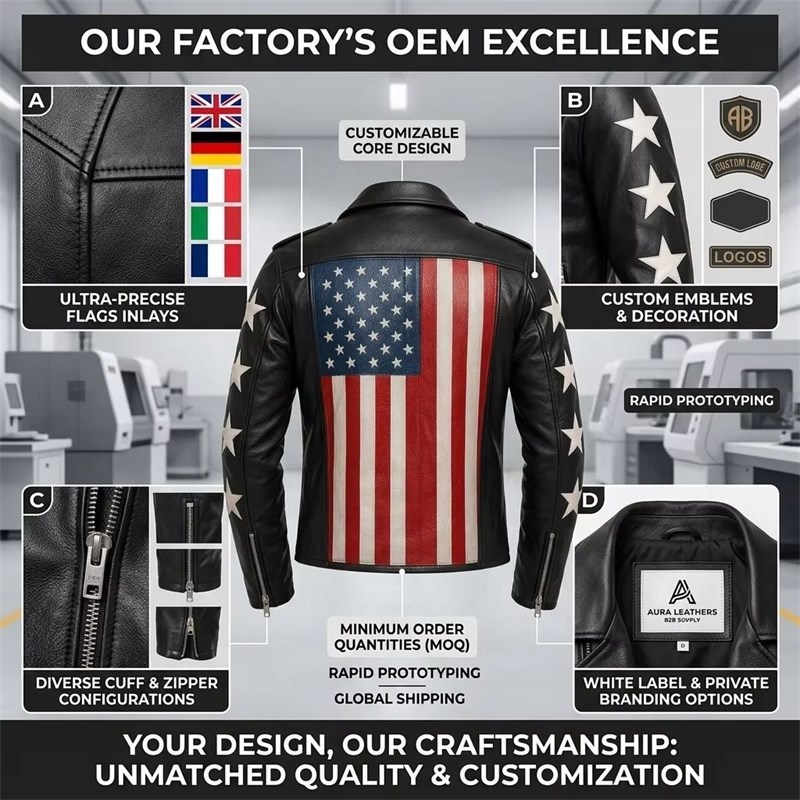 Custom Men's Black Leather Biker Jacket with Patchwork Detailing, Star & Punk Rock