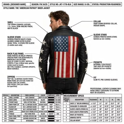 Custom Men's Black Leather Biker Jacket with Patchwork Detailing, Star & Punk Rock