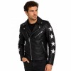 Custom Men's Black Leather Biker Jacket with Patchwork Detailing, Star & Punk Rock